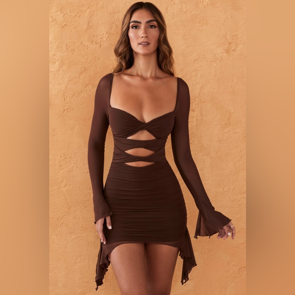 Oh Polly Twist Cut Out Long Sleeve Mini Dress
